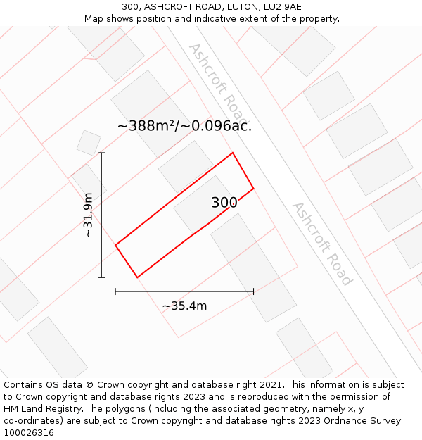 300, ASHCROFT ROAD, LUTON, LU2 9AE: Plot and title map