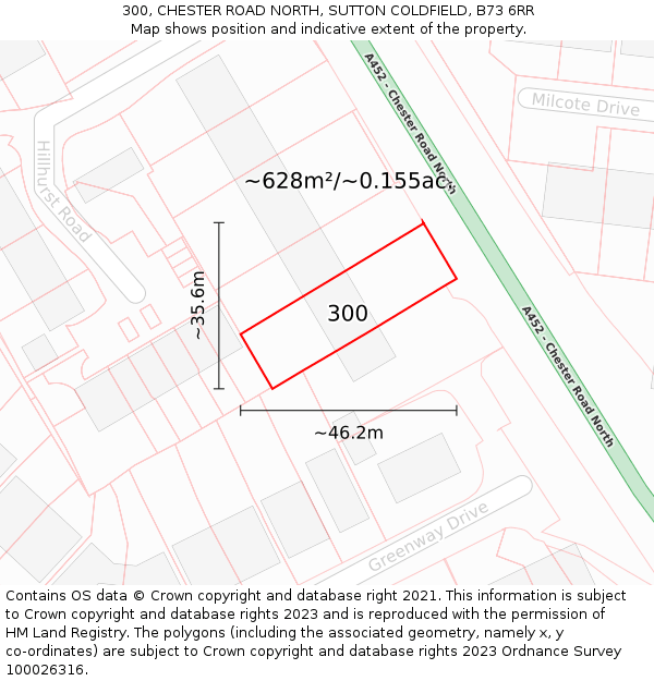 300, CHESTER ROAD NORTH, SUTTON COLDFIELD, B73 6RR: Plot and title map