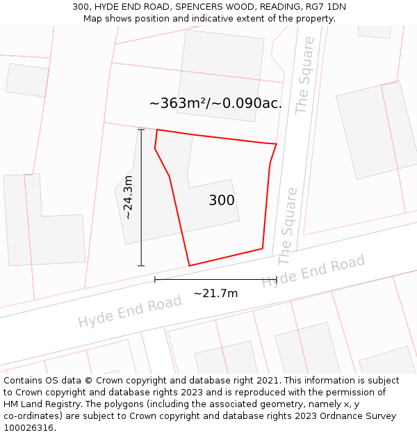 300, HYDE END ROAD, SPENCERS WOOD, READING, RG7 1DN: Plot and title map