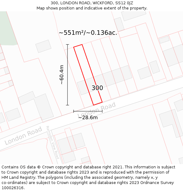 300, LONDON ROAD, WICKFORD, SS12 0JZ: Plot and title map