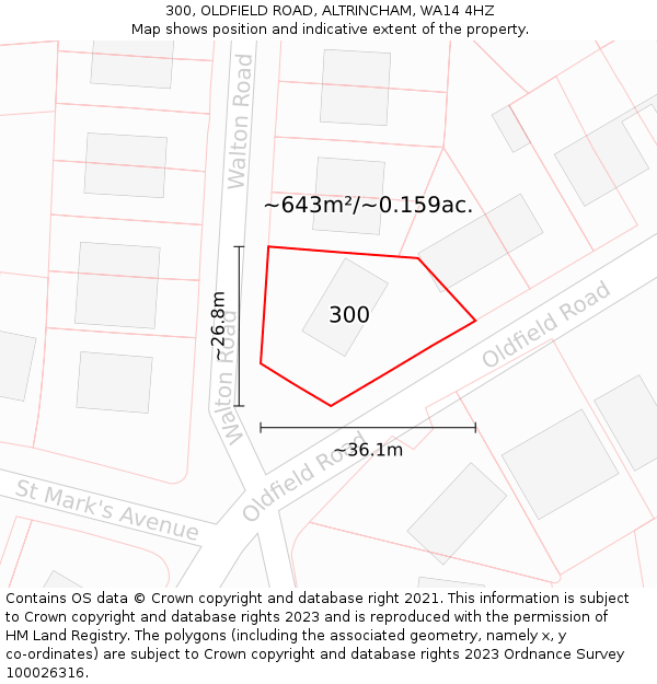 300, OLDFIELD ROAD, ALTRINCHAM, WA14 4HZ: Plot and title map