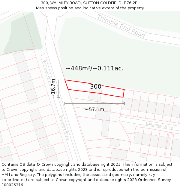 300, WALMLEY ROAD, SUTTON COLDFIELD, B76 2PL: Plot and title map