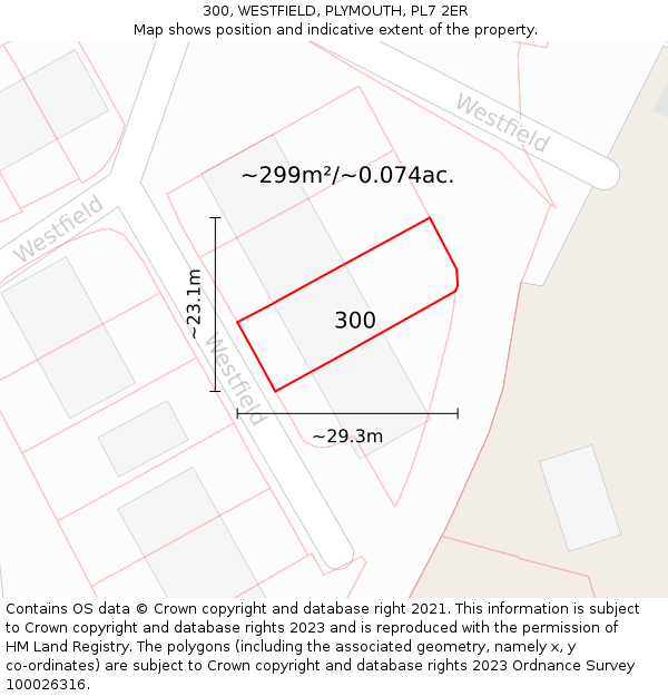 300, WESTFIELD, PLYMOUTH, PL7 2ER: Plot and title map