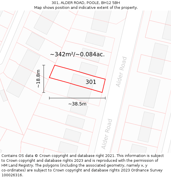 301, ALDER ROAD, POOLE, BH12 5BH: Plot and title map