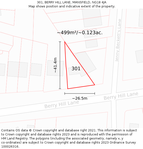 301, BERRY HILL LANE, MANSFIELD, NG18 4JA: Plot and title map