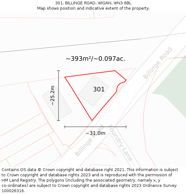 301, BILLINGE ROAD, WIGAN, WN3 6BL: Plot and title map