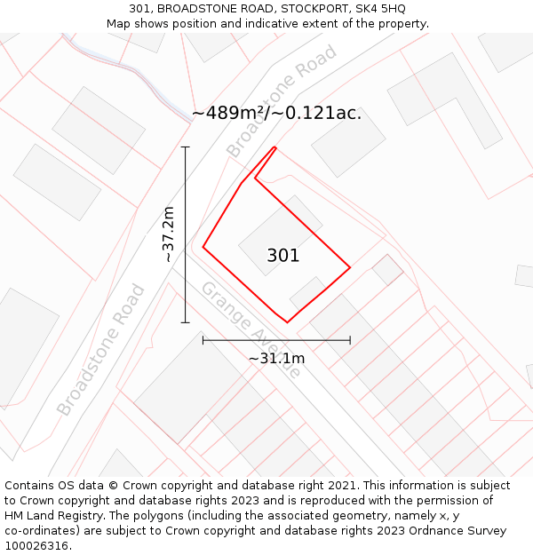 301, BROADSTONE ROAD, STOCKPORT, SK4 5HQ: Plot and title map