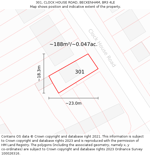 301, CLOCK HOUSE ROAD, BECKENHAM, BR3 4LE: Plot and title map