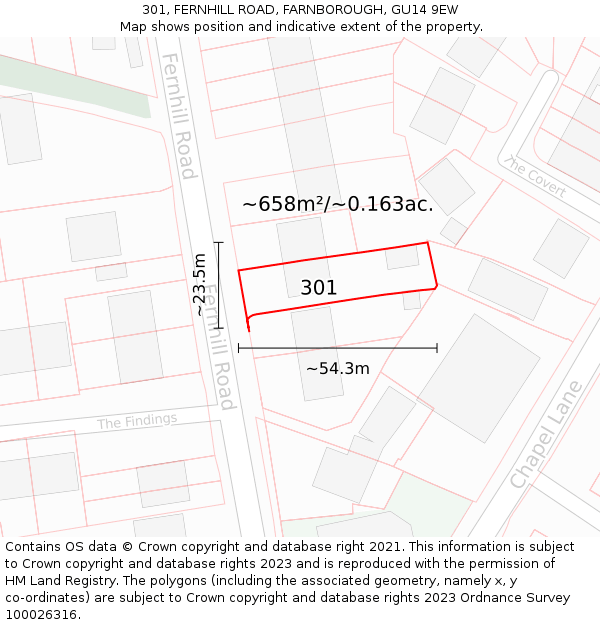 301, FERNHILL ROAD, FARNBOROUGH, GU14 9EW: Plot and title map