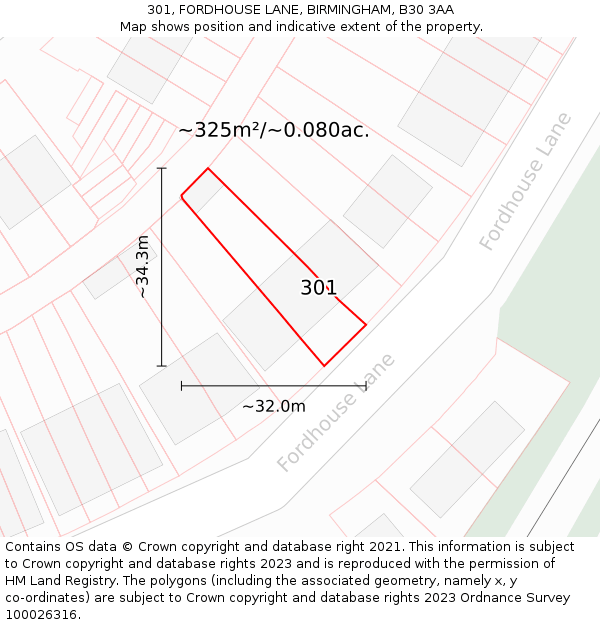 301, FORDHOUSE LANE, BIRMINGHAM, B30 3AA: Plot and title map