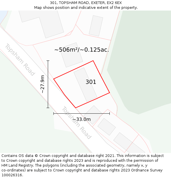 301, TOPSHAM ROAD, EXETER, EX2 6EX: Plot and title map