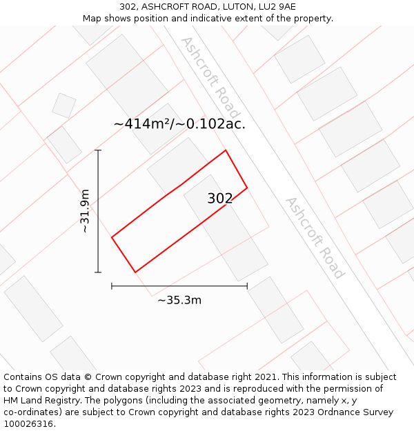 302, ASHCROFT ROAD, LUTON, LU2 9AE: Plot and title map