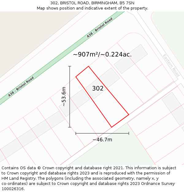 302, BRISTOL ROAD, BIRMINGHAM, B5 7SN: Plot and title map