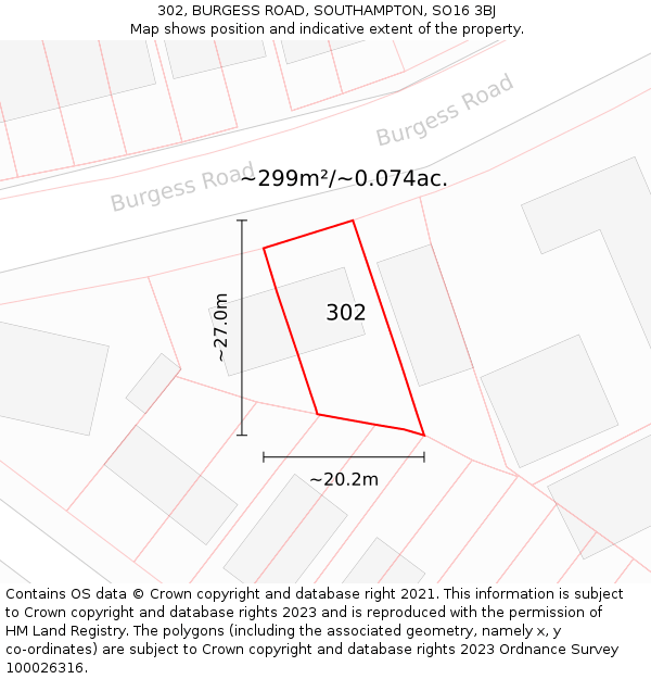 302, BURGESS ROAD, SOUTHAMPTON, SO16 3BJ: Plot and title map