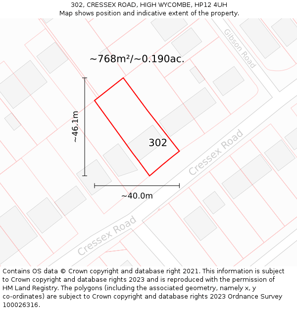 302, CRESSEX ROAD, HIGH WYCOMBE, HP12 4UH: Plot and title map