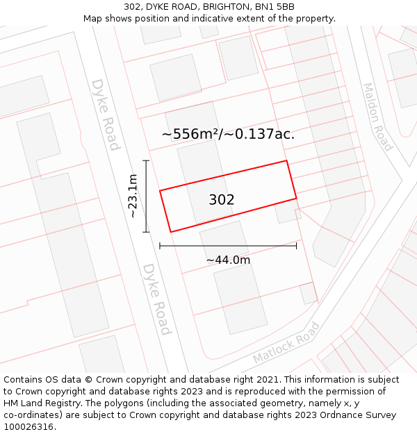 302, DYKE ROAD, BRIGHTON, BN1 5BB: Plot and title map