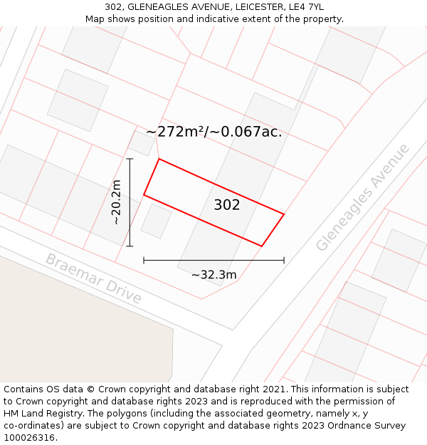 302, GLENEAGLES AVENUE, LEICESTER, LE4 7YL: Plot and title map