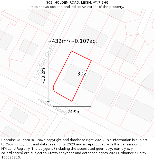 302, HOLDEN ROAD, LEIGH, WN7 2HG: Plot and title map
