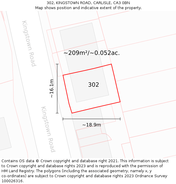 302, KINGSTOWN ROAD, CARLISLE, CA3 0BN: Plot and title map