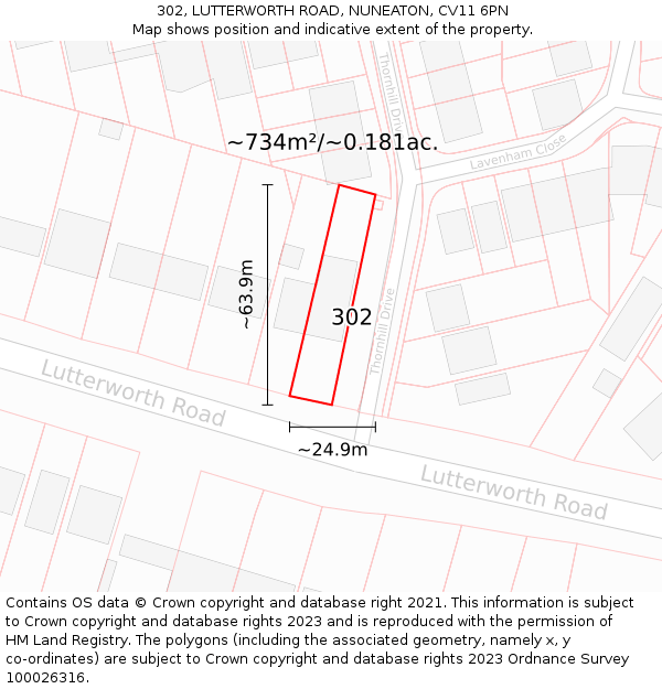 302, LUTTERWORTH ROAD, NUNEATON, CV11 6PN: Plot and title map