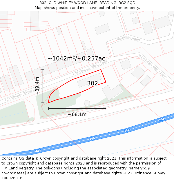 302, OLD WHITLEY WOOD LANE, READING, RG2 8QD: Plot and title map