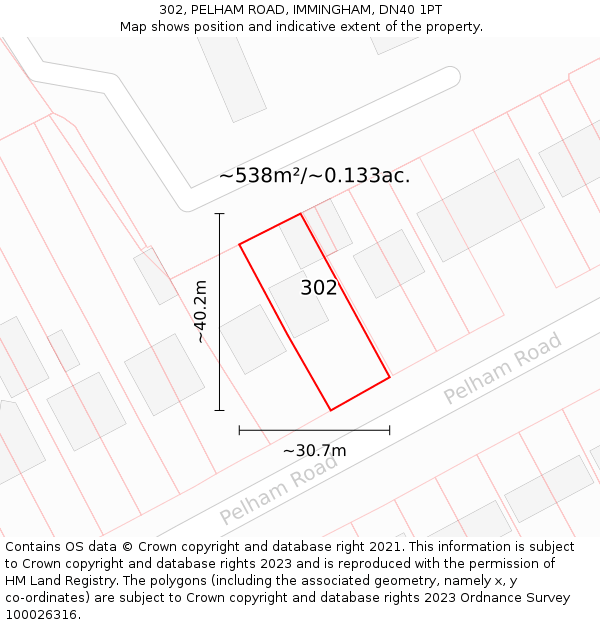 302, PELHAM ROAD, IMMINGHAM, DN40 1PT: Plot and title map