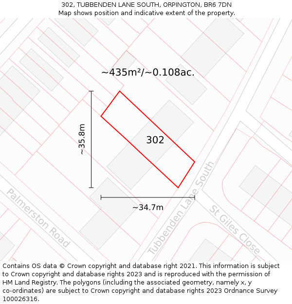 302, TUBBENDEN LANE SOUTH, ORPINGTON, BR6 7DN: Plot and title map