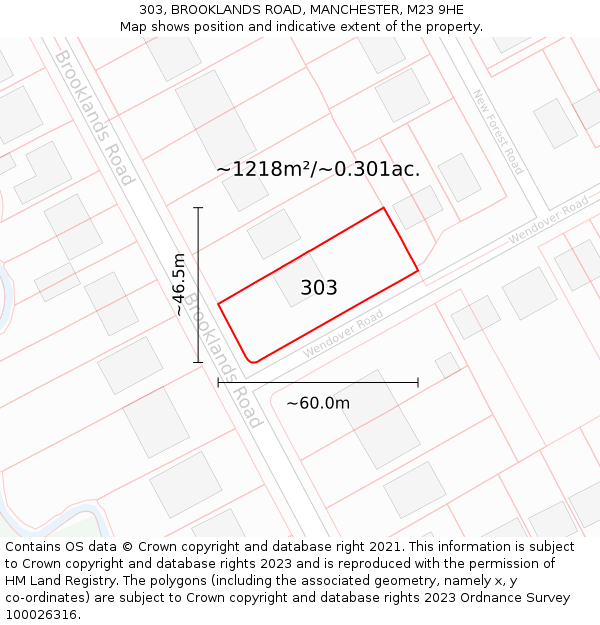 303, BROOKLANDS ROAD, MANCHESTER, M23 9HE: Plot and title map