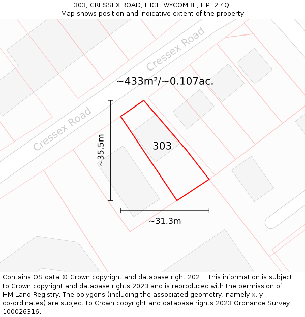 303, CRESSEX ROAD, HIGH WYCOMBE, HP12 4QF: Plot and title map