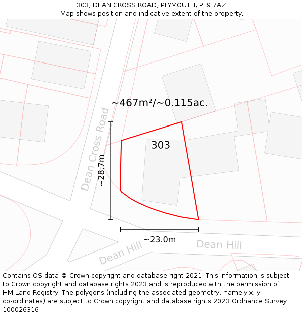 303, DEAN CROSS ROAD, PLYMOUTH, PL9 7AZ: Plot and title map