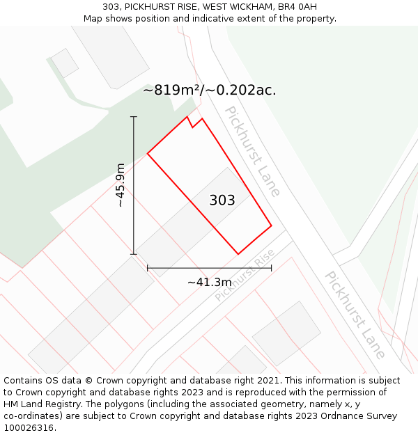 303, PICKHURST RISE, WEST WICKHAM, BR4 0AH: Plot and title map