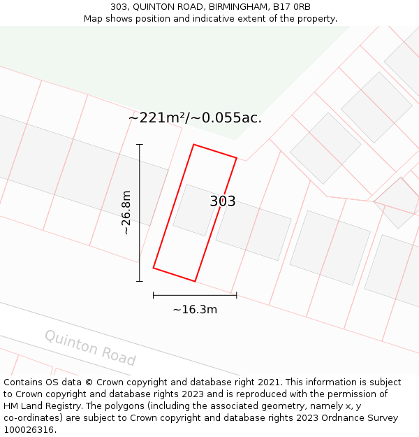 303, QUINTON ROAD, BIRMINGHAM, B17 0RB: Plot and title map