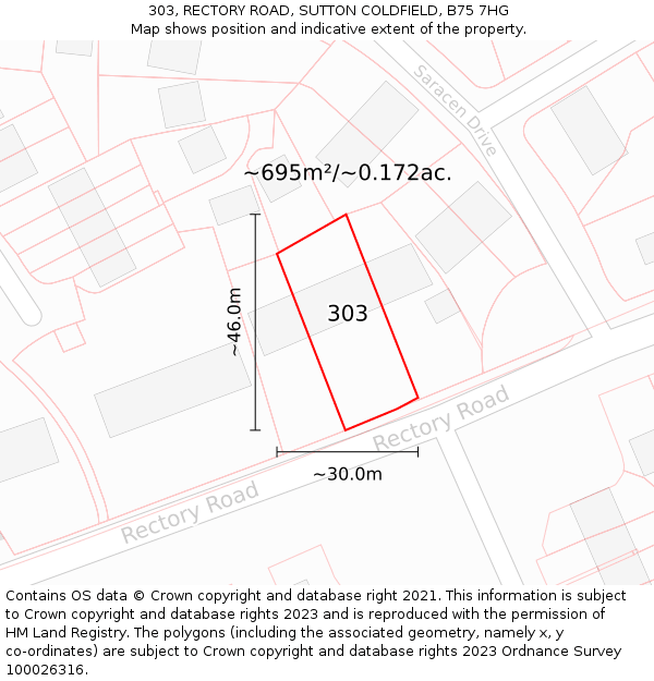 303, RECTORY ROAD, SUTTON COLDFIELD, B75 7HG: Plot and title map