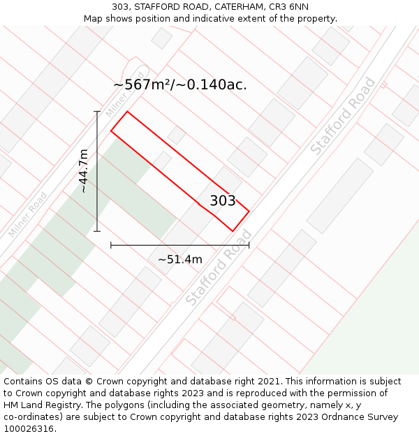 303, STAFFORD ROAD, CATERHAM, CR3 6NN: Plot and title map