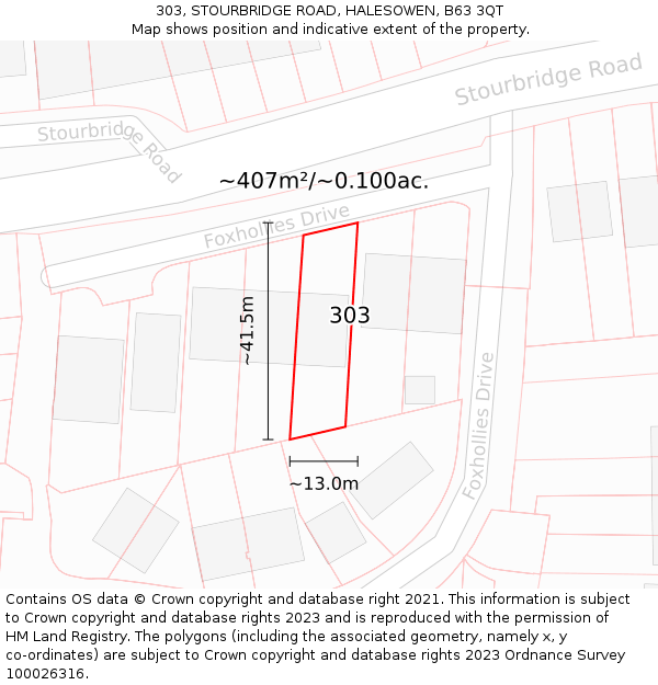 303, STOURBRIDGE ROAD, HALESOWEN, B63 3QT: Plot and title map