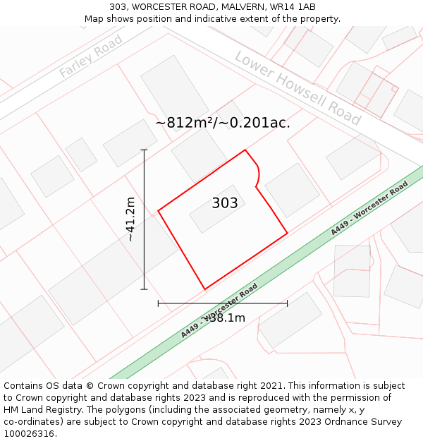 303, WORCESTER ROAD, MALVERN, WR14 1AB: Plot and title map