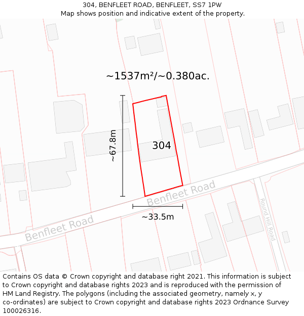 304, BENFLEET ROAD, BENFLEET, SS7 1PW: Plot and title map