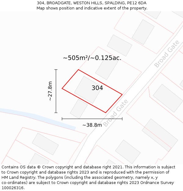 304, BROADGATE, WESTON HILLS, SPALDING, PE12 6DA: Plot and title map