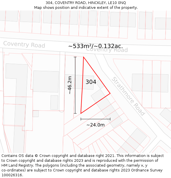 304, COVENTRY ROAD, HINCKLEY, LE10 0NQ: Plot and title map