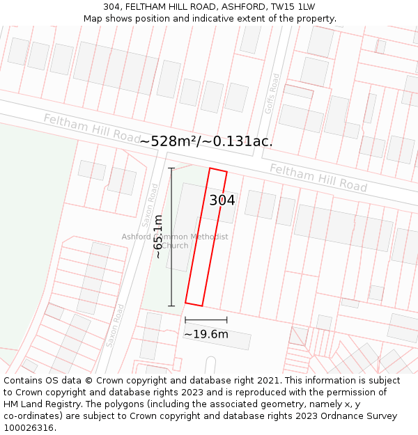 304, FELTHAM HILL ROAD, ASHFORD, TW15 1LW: Plot and title map