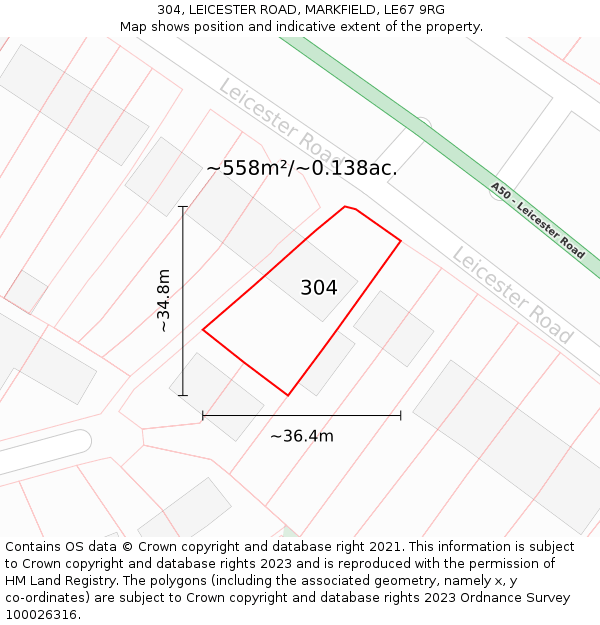 304, LEICESTER ROAD, MARKFIELD, LE67 9RG: Plot and title map