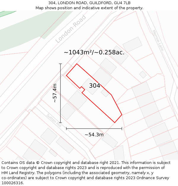 304, LONDON ROAD, GUILDFORD, GU4 7LB: Plot and title map