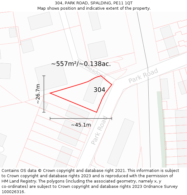 304, PARK ROAD, SPALDING, PE11 1QT: Plot and title map