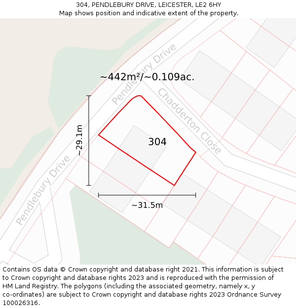 304, PENDLEBURY DRIVE, LEICESTER, LE2 6HY: Plot and title map