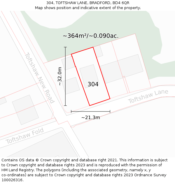 304, TOFTSHAW LANE, BRADFORD, BD4 6QR: Plot and title map