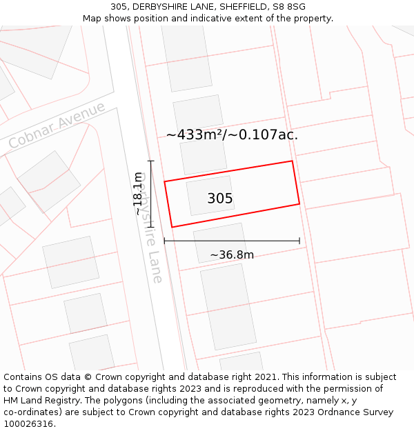 305, DERBYSHIRE LANE, SHEFFIELD, S8 8SG: Plot and title map