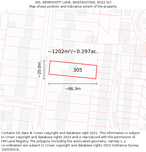 305, KEMPSHOTT LANE, BASINGSTOKE, RG22 5LY: Plot and title map