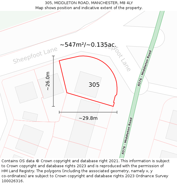 305, MIDDLETON ROAD, MANCHESTER, M8 4LY: Plot and title map