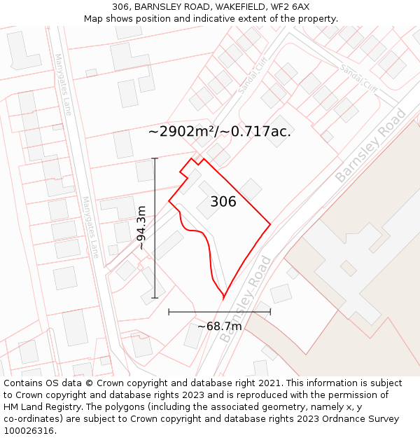 306, BARNSLEY ROAD, WAKEFIELD, WF2 6AX: Plot and title map