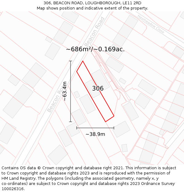 306, BEACON ROAD, LOUGHBOROUGH, LE11 2RD: Plot and title map